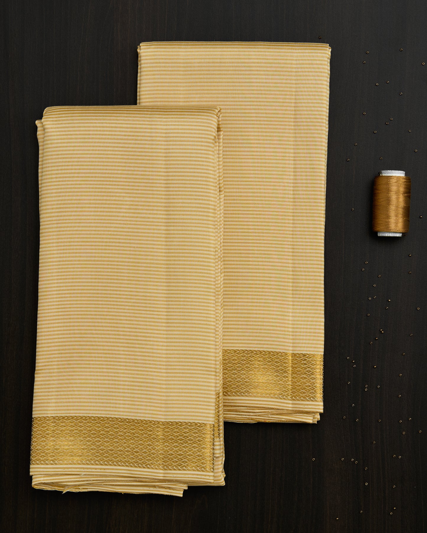 Pure Kanchipuram Silk Horizontal Lines Dhoti set 9*5 + 2.50 (3in1)
