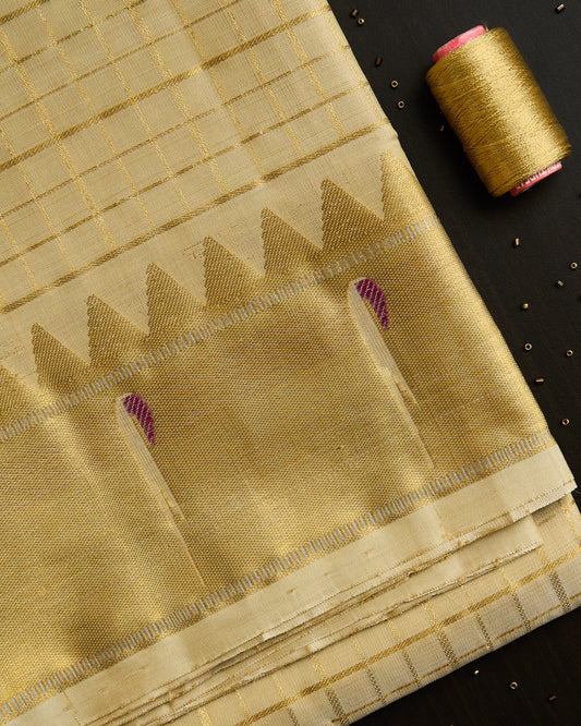 Pure Kanchipuram Silk Paithani Border Checked Dhoti set 9*5 + 2.50 (3in1)