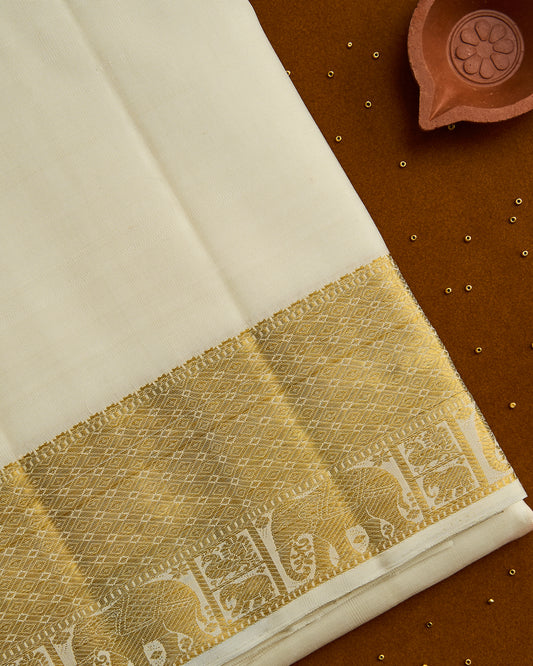 Pure Silk 4” Elephant border Dhoti set 8*4 + 2.50 (3in1)