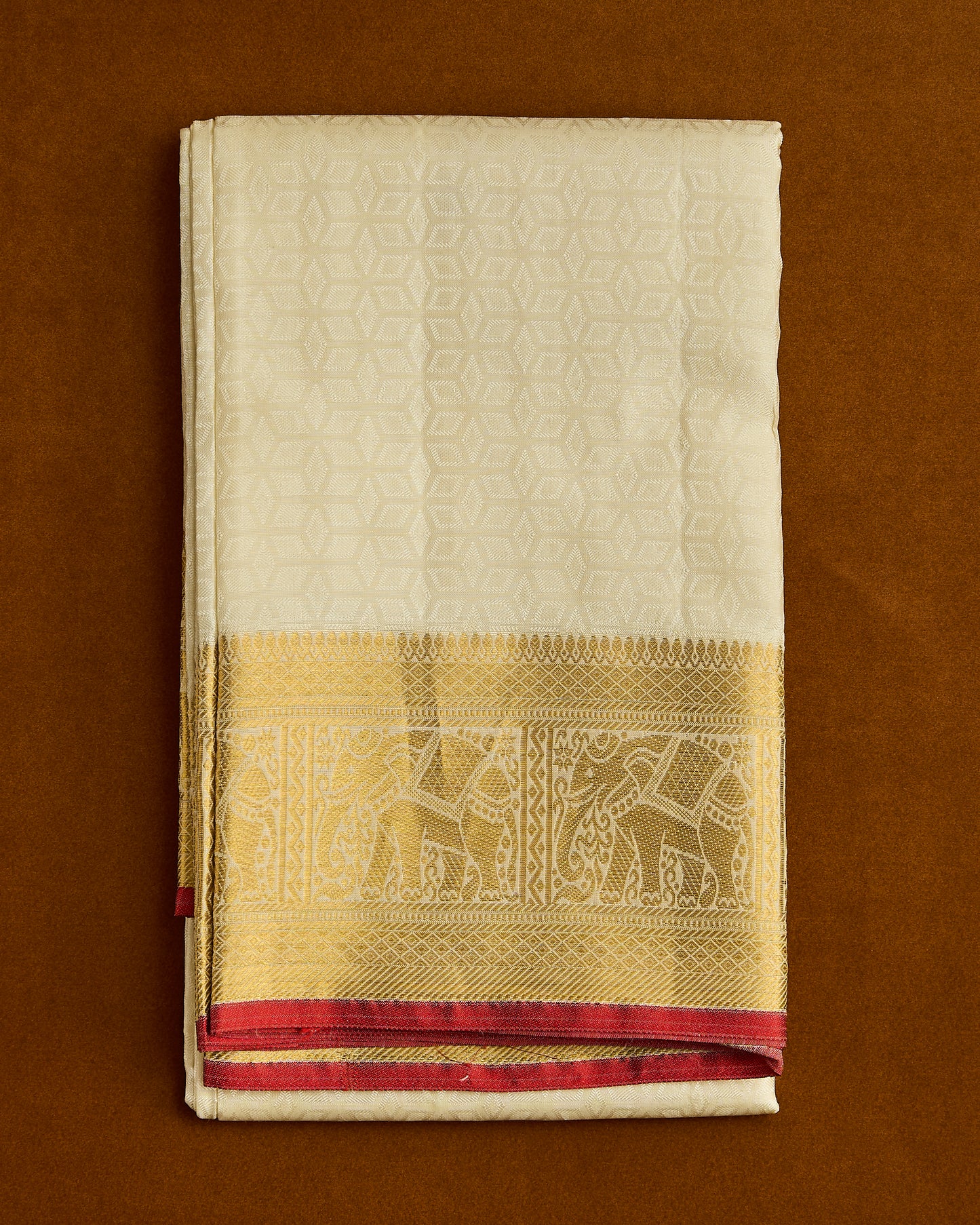 Pure Silk Elephant border Embossed Dhoti set 8*4 + 2.50
