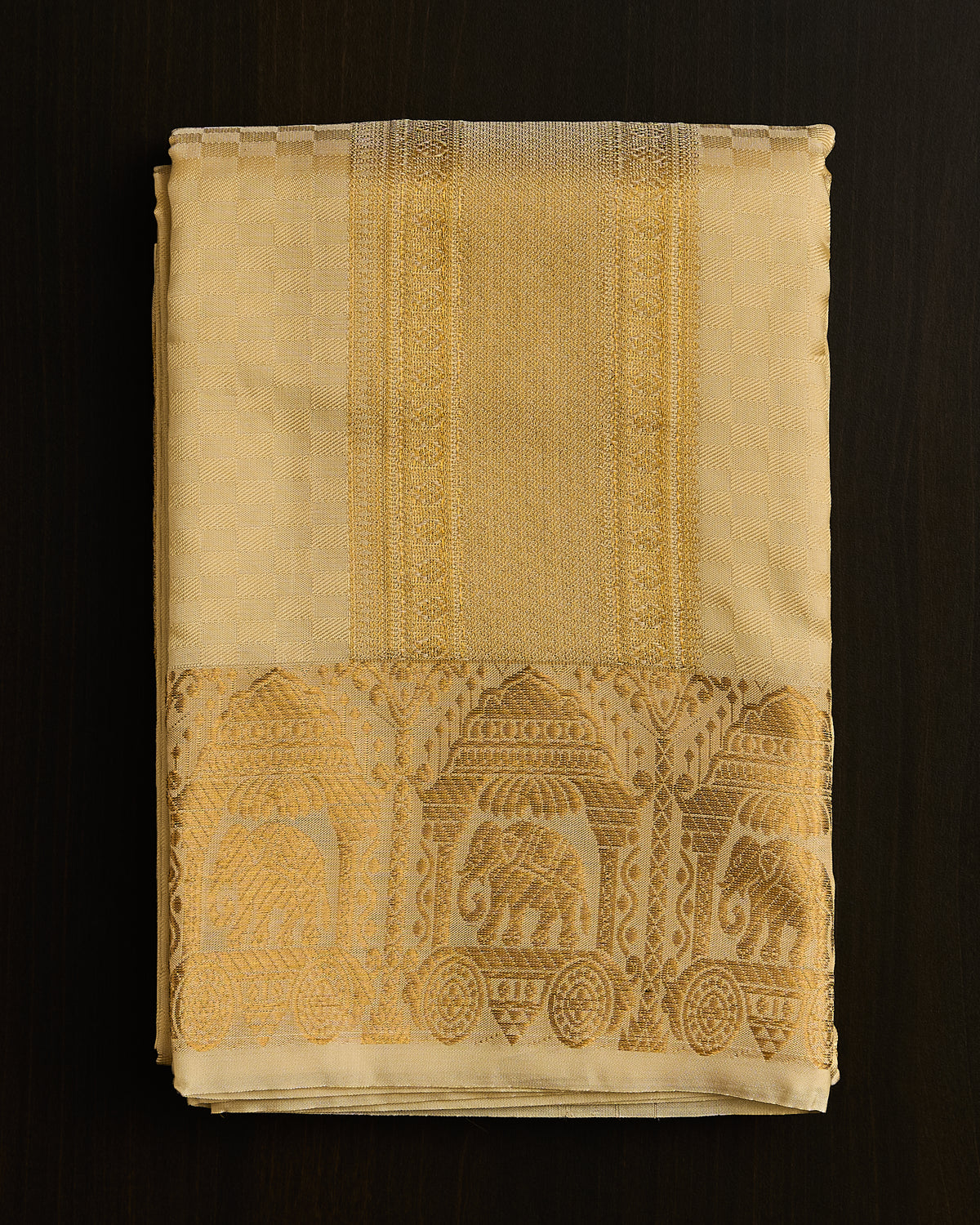 Semi Silk Elephant Border Embossed Dhoti set 8*4 + 2.50 (3in1)