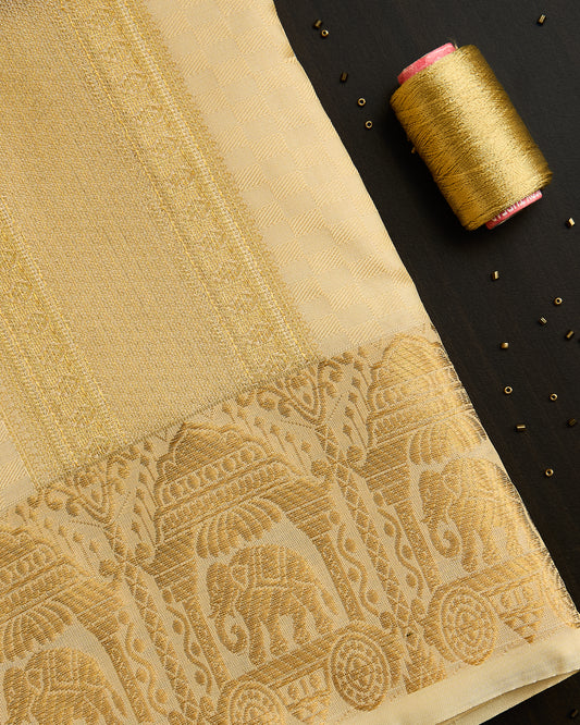 Semi Silk Elephant Border Embossed Dhoti set 8*4 + 2.50 (3in1)