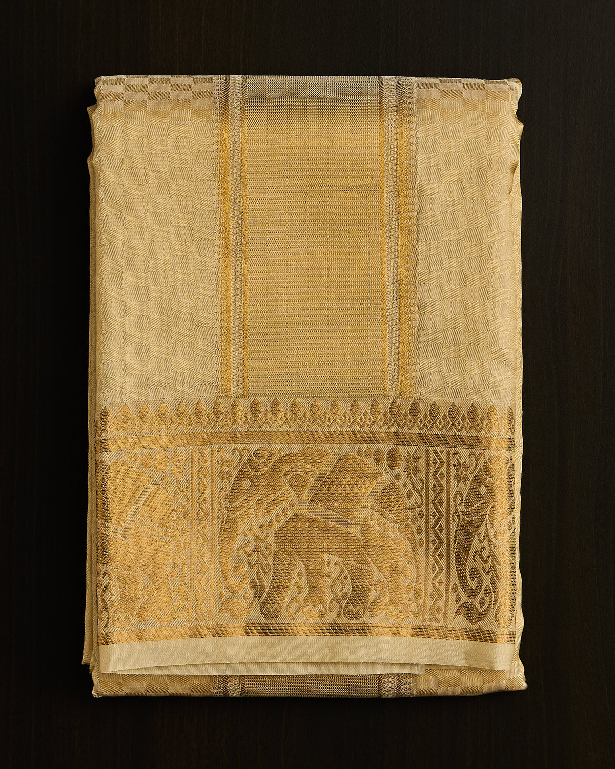 Semi Silk Elephant Border Embossed Dhoti set 8*4 + 2.50 (3in1)