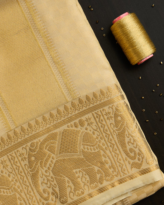 Semi Silk Elephant Border Embossed Dhoti set 8*4 + 2.50 (3in1)