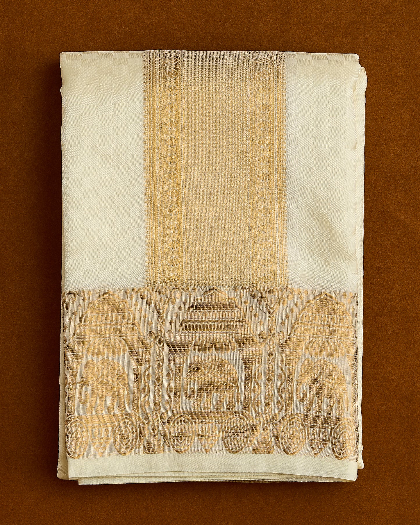 Semi Silk Elephant Border Embossed Dhoti set 8*4+2.50