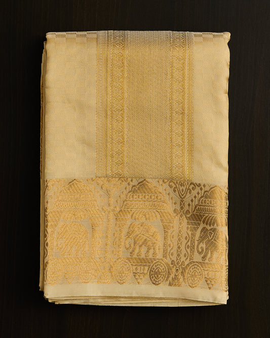 Pure Kanchipuram silk 4” Elephant border dhoti set 9*5 +2.50