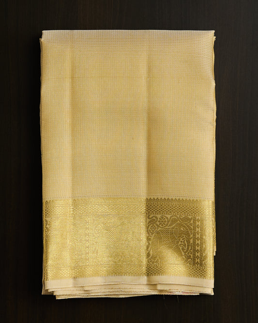 Pure Kanchipuram Silk Vaira Oosi Elephant Border Dhoti set 9*5 + 2.50 (3in1)