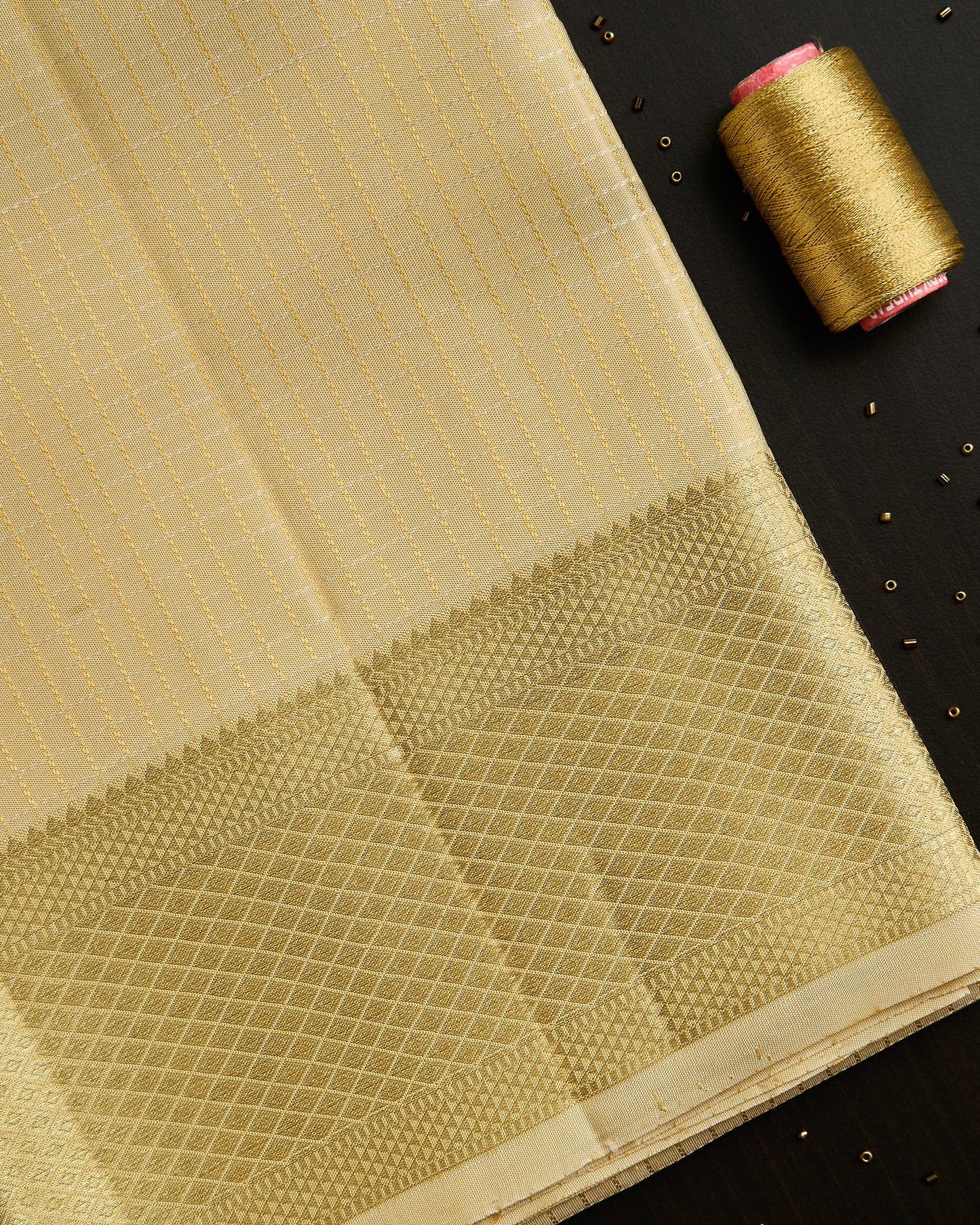 Pure Kanchipuram Micro checks silk Dhoti set 9*5 + 2.50