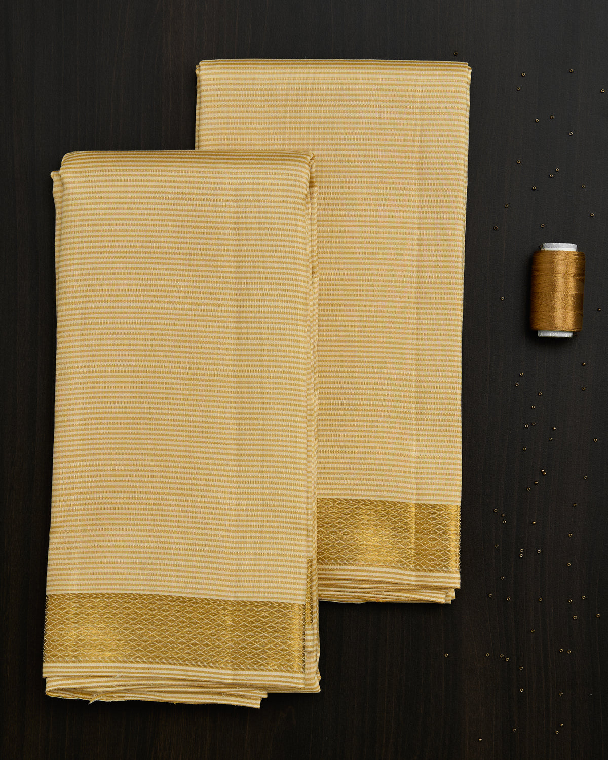 Pure Kanchipuram Silk Horizontal Lines Dhoti set 9*5 + 2.50 (3in1)