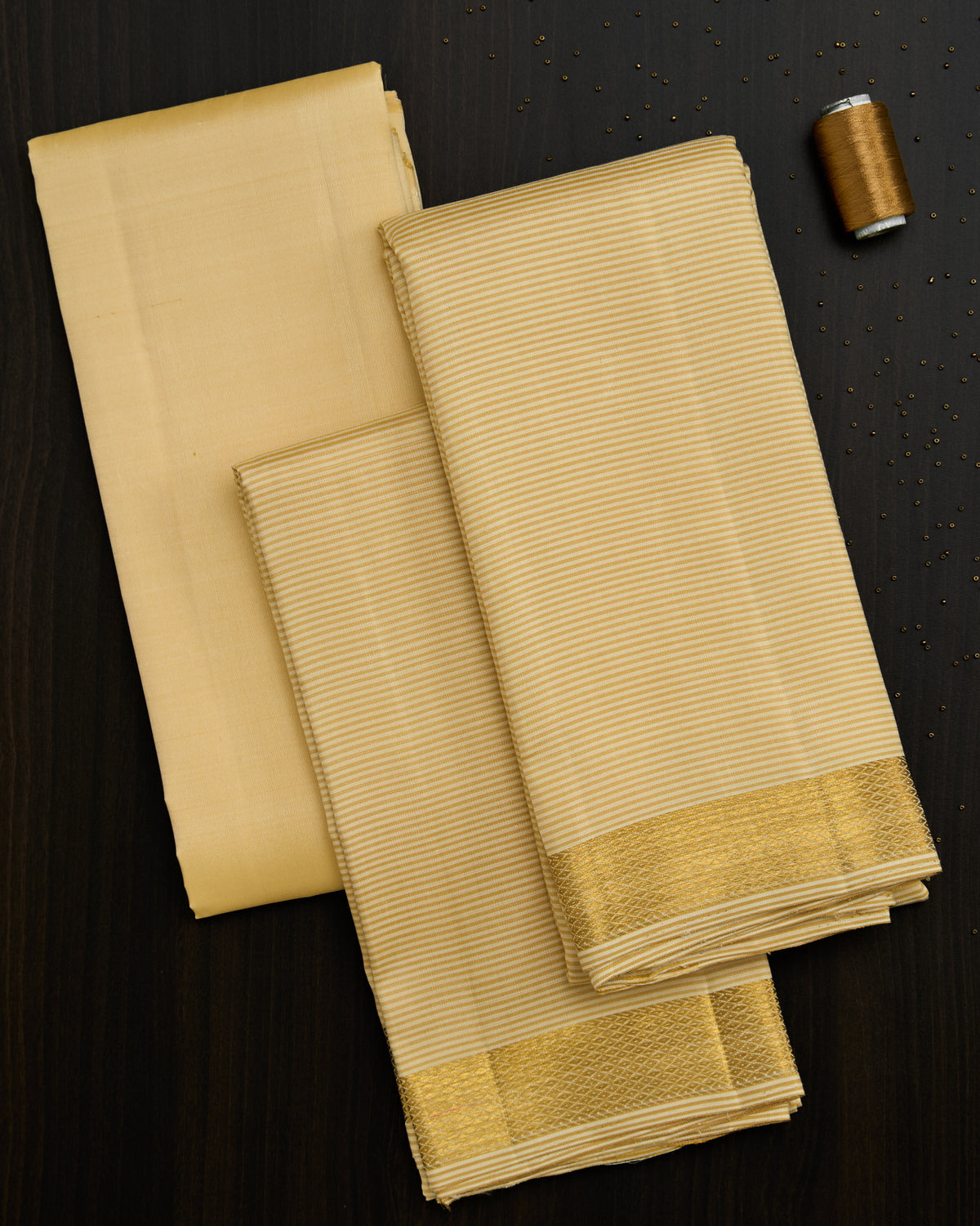 Pure Kanchipuram Silk Horizontal Lines Dhoti set 9*5 + 2.50 (3in1)