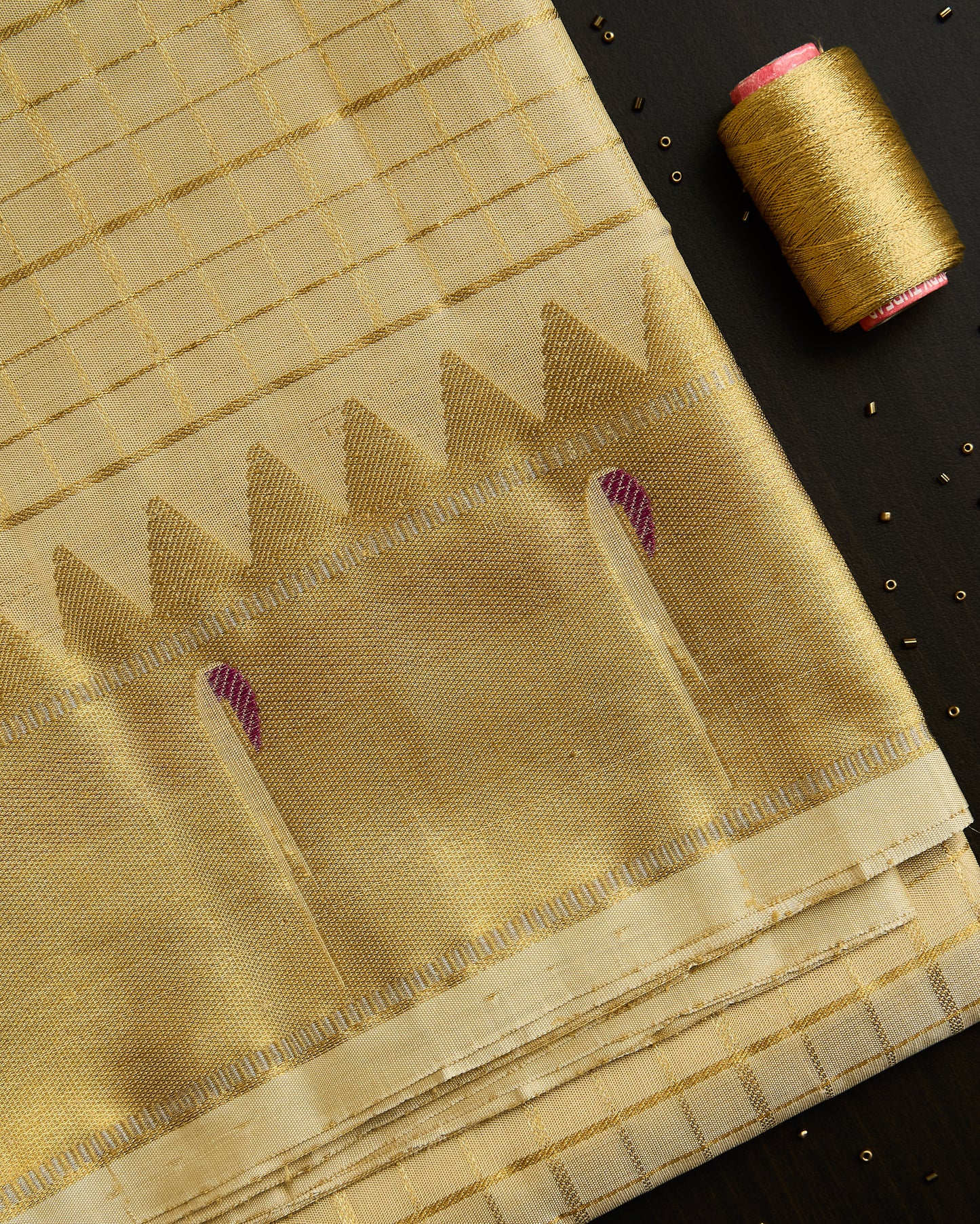 Pure Kanchipuram Paithani border Checked Dhoti set 9*5 + 2.50