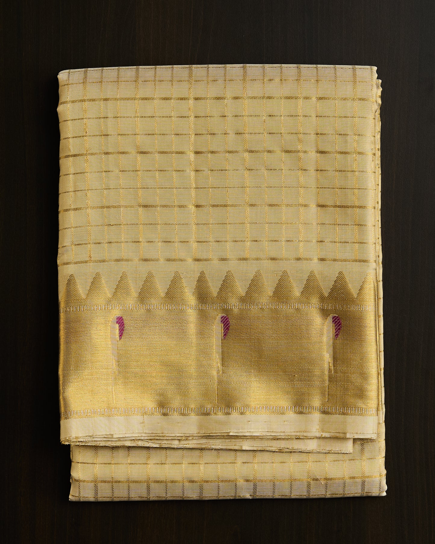 Pure Kanchipuram Paithani border Checked Dhoti set 9*5 + 2.50