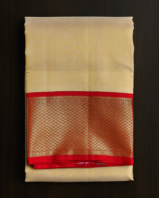 Pure Kanchipuram Red Korvai Border Silk Dhoti set 9*5 + 2.50.