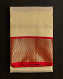 Pure Kanchipuram Red Korvai Border Silk Dhoti set 9*5 + 2.50.