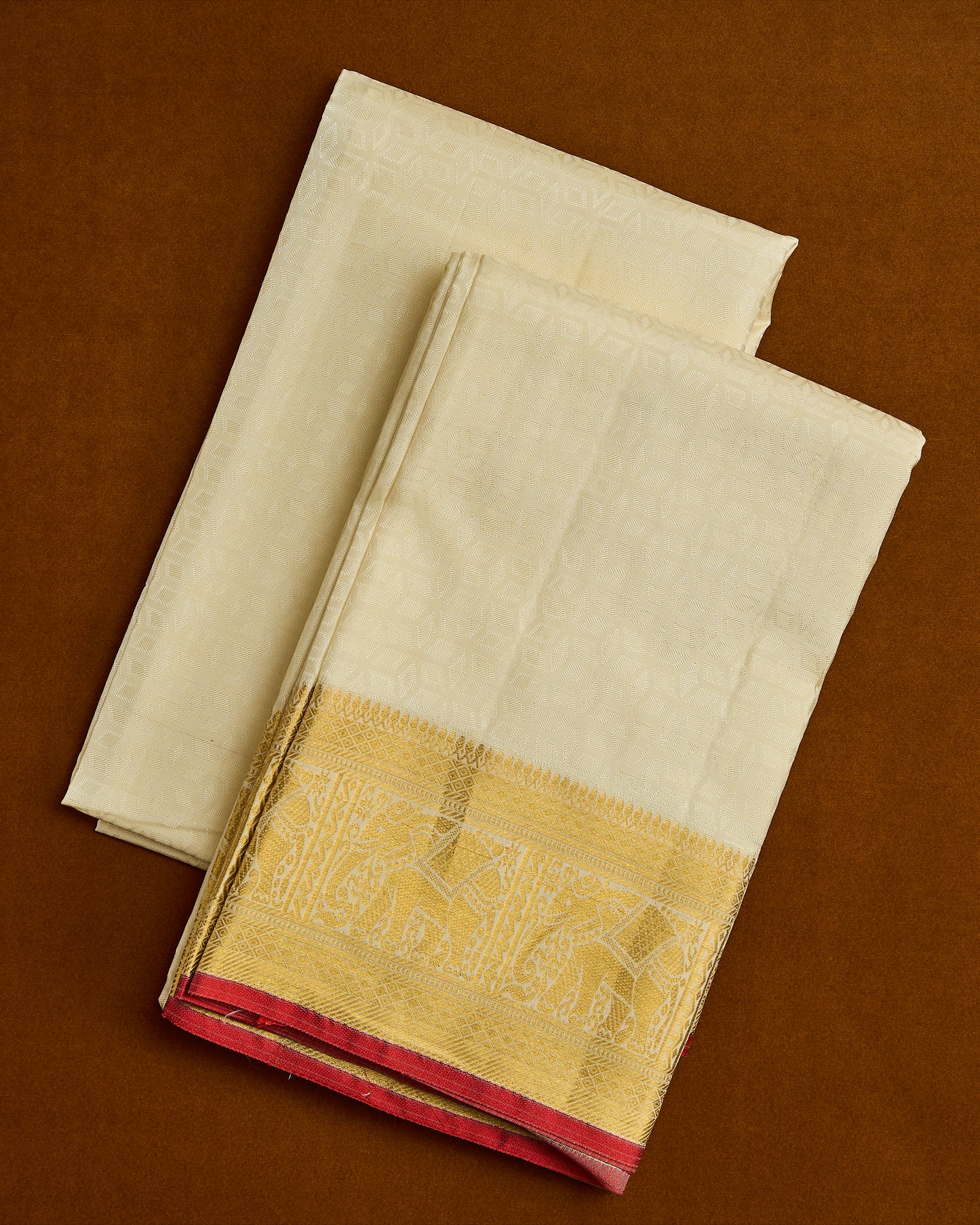 Pure Silk Elephant border Embossed Dhoti set 8*4 + 2.50