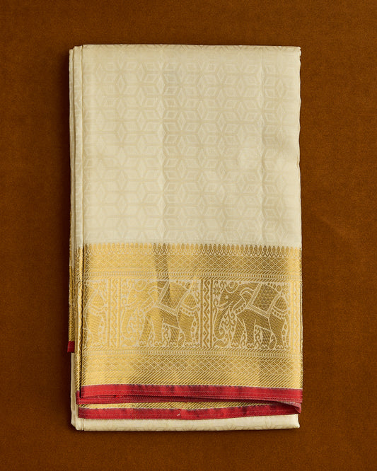 Pure Silk Elephant border Embossed Dhoti set 8*4 + 2.50