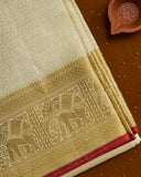 Pure Silk Elephant border Embossed Dhoti set 8*4 + 2.50
