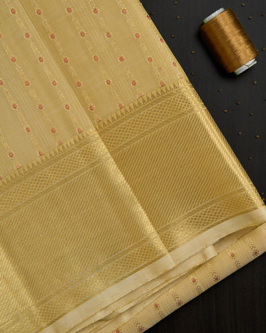 Pure Kanchipuram Silk Red Dotted Lines Dhoti set 9*5 + 2.50 (3in1)