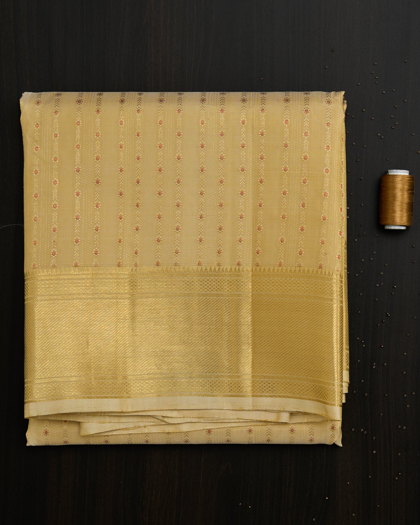 Pure Kanchipuram Silk Red Dotted Lines Dhoti set 9*5 + 2.50 (3in1)
