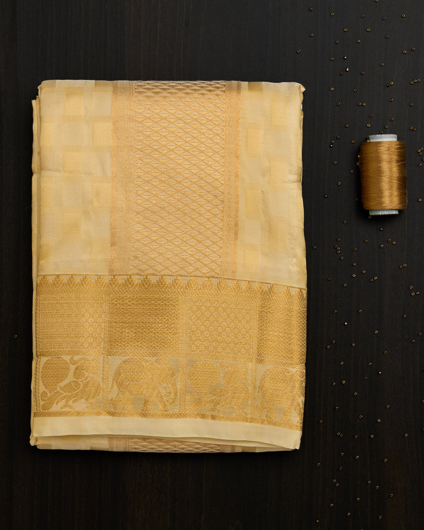 Semi Silk Elephant Peacock Border Dhoti set 8*4 + 2.50 (3in1)