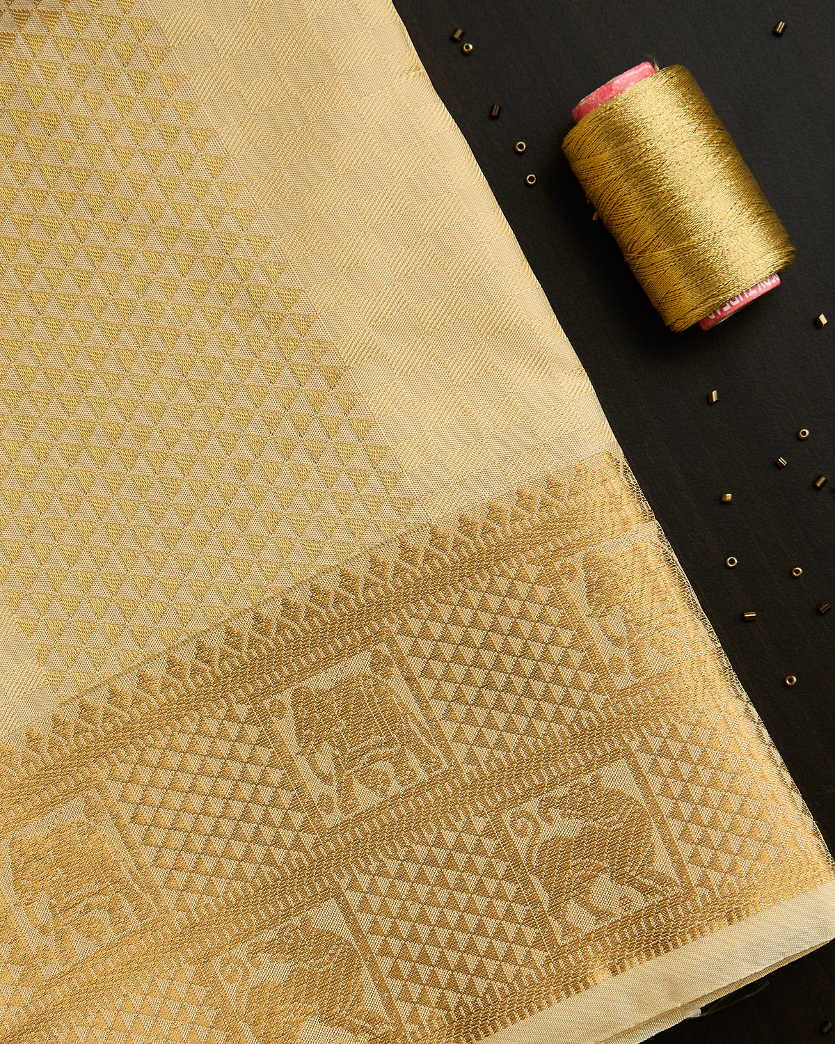 Semi Silk Elephant Yazhi Embossed Dhoti set 8*4 + 2.50 (3in1)