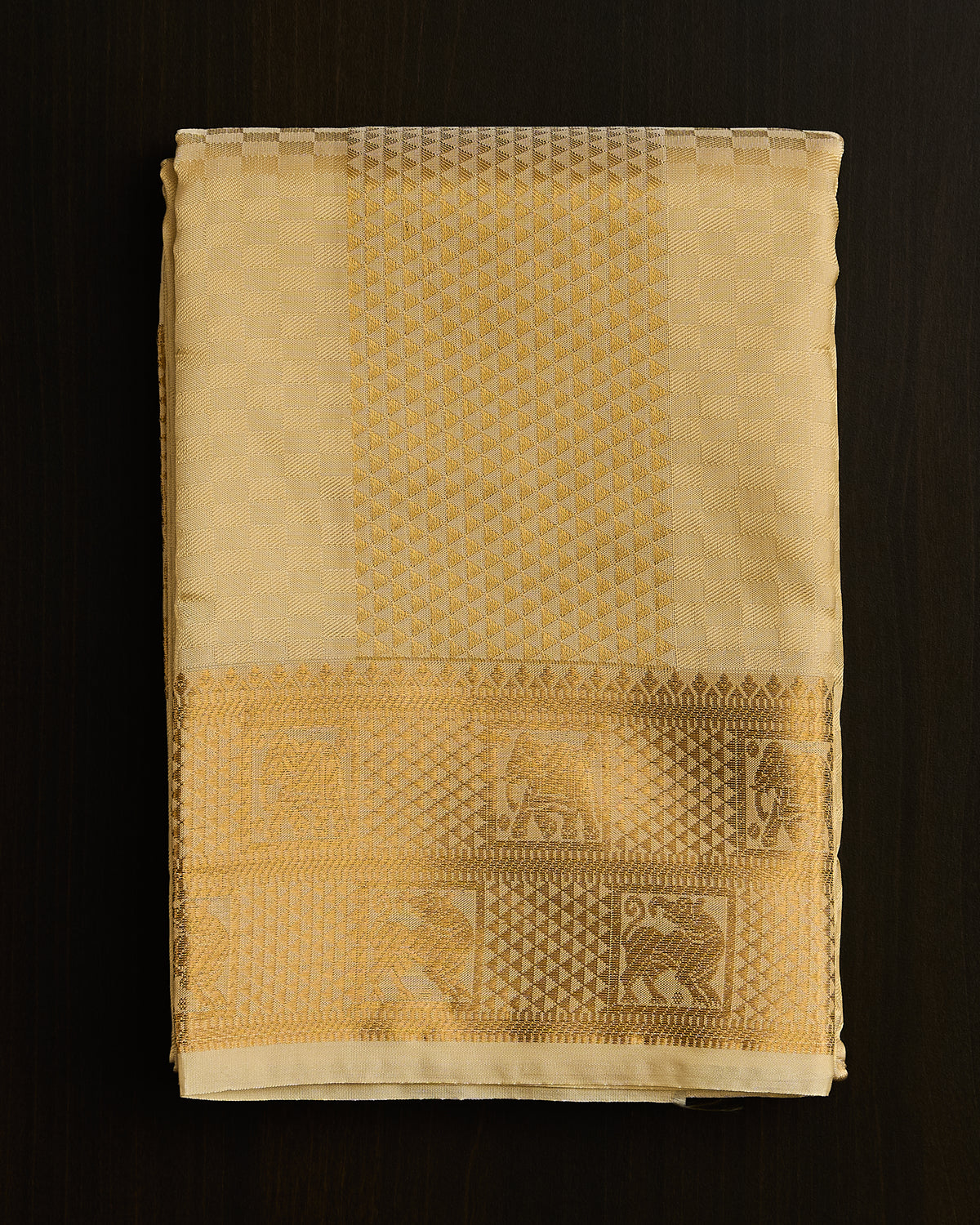 Semi Silk Elephant Yazhi Embossed Dhoti set 8*4 + 2.50 (3in1)