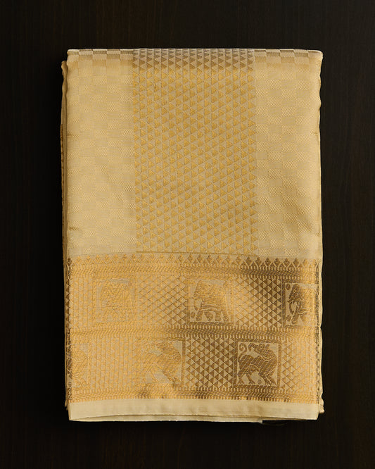 Semi Silk Elephant Yazhi Embossed Dhoti set 8*4 + 2.50 (3in1)