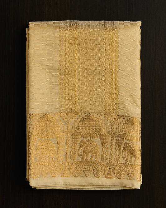 Semi Silk Elephant Border Embossed Dhoti set 8*4 + 2.50 (3in1)