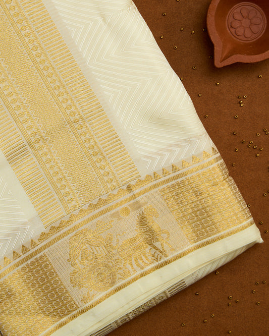 Semi Silk Embossed Chariot Border Dhoti set 8Mulam + 2.50 (2in1)