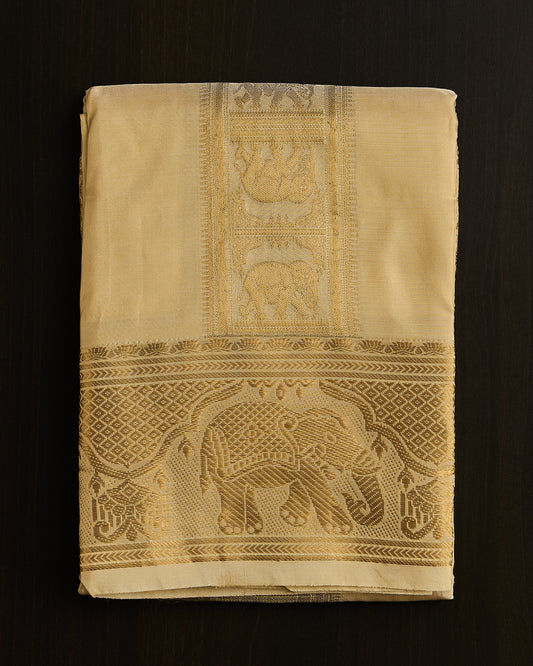 Semi Silk Elephant Border Dhoti set 8*4 + 2.50 (3in1)