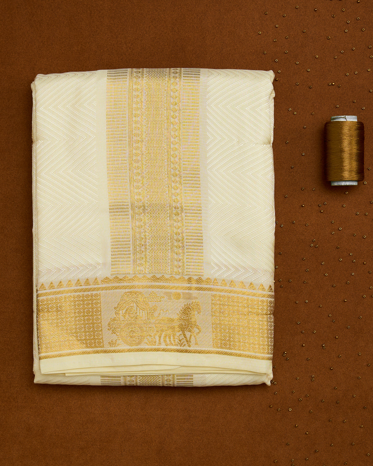 Semi Silk Embossed Chariot Border Dhoti set 8Mulam + 2.50 (2in1)