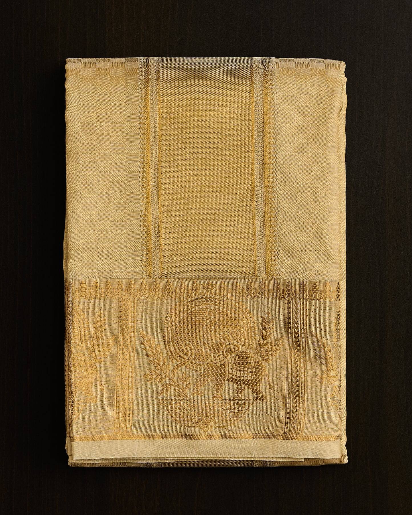 Semi Silk Elephant Border Embossed Dhoti set 8*4+2.50