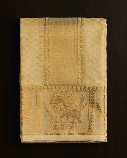 Semi Silk Elephant Border Embossed Dhoti set 8*4 + 2.50 (3in1)