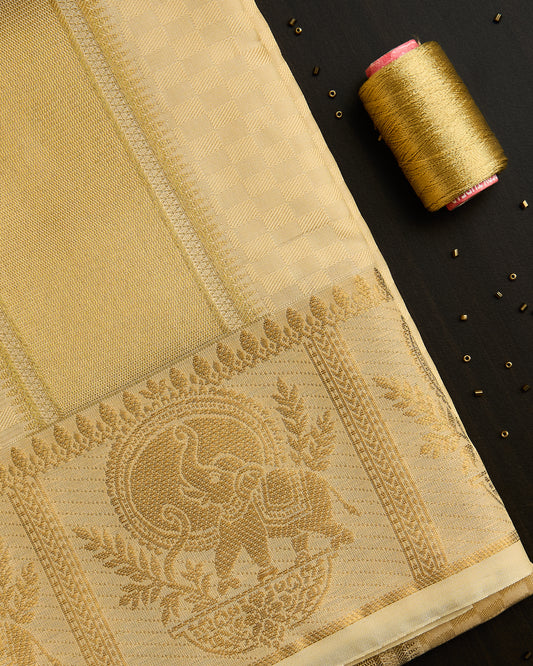Semi Silk Elephant Border Embossed Dhoti set 8*4+2.50
