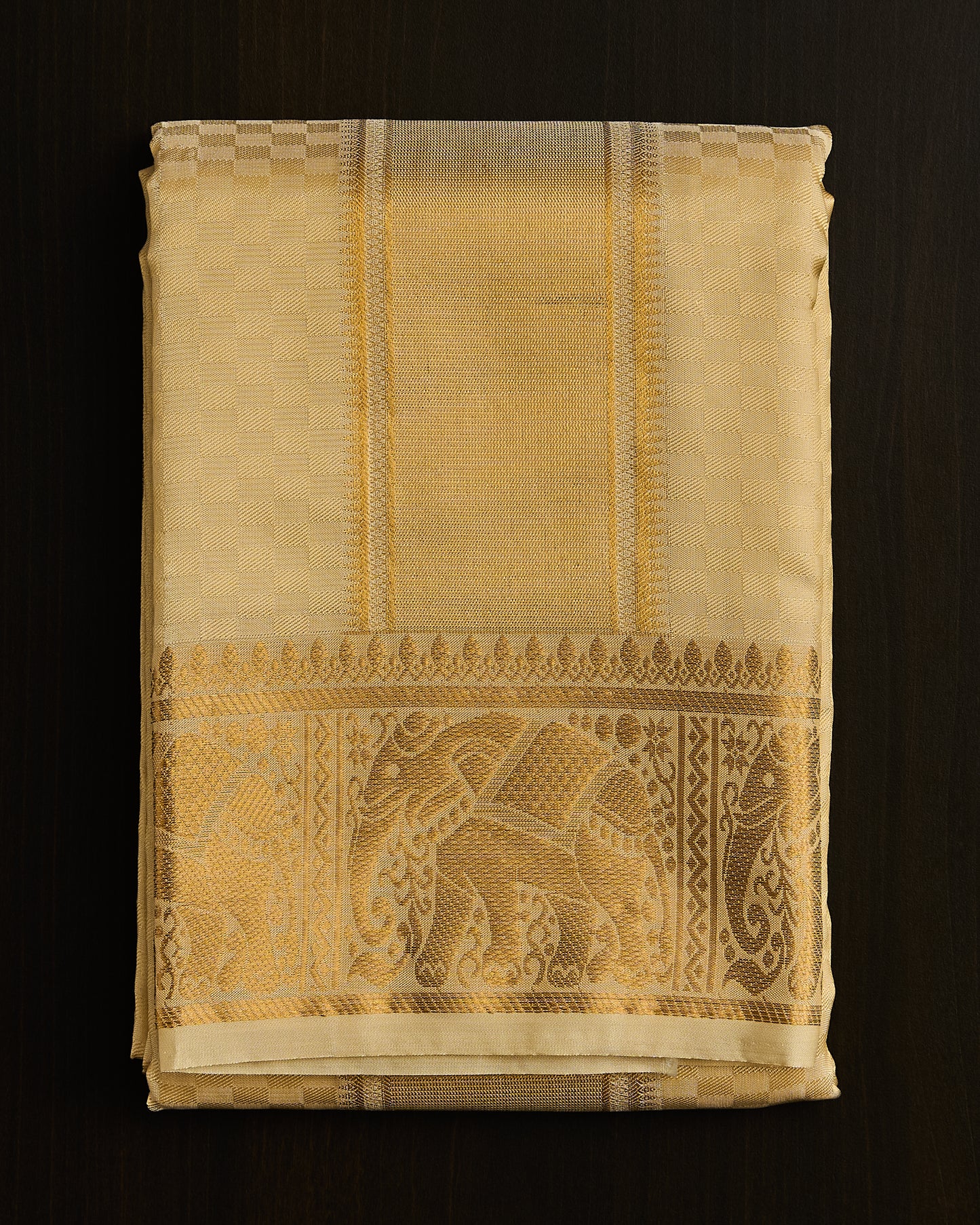Semi Silk Elephant Border Embossed Dhoti set 8*4+2.50