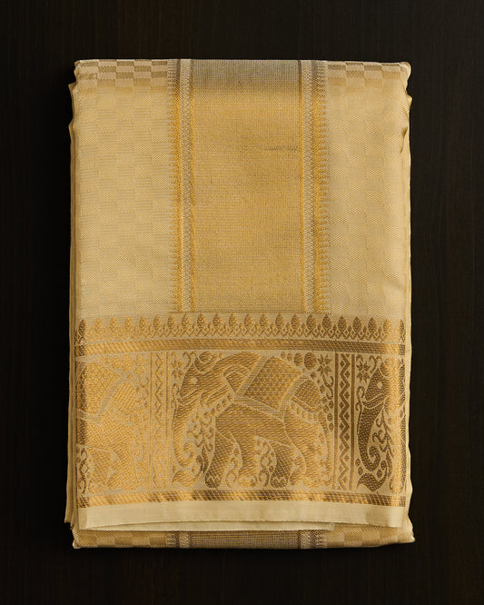 Semi Silk Elephant Border Embossed Dhoti set 8*4 + 2.50 (3in1)
