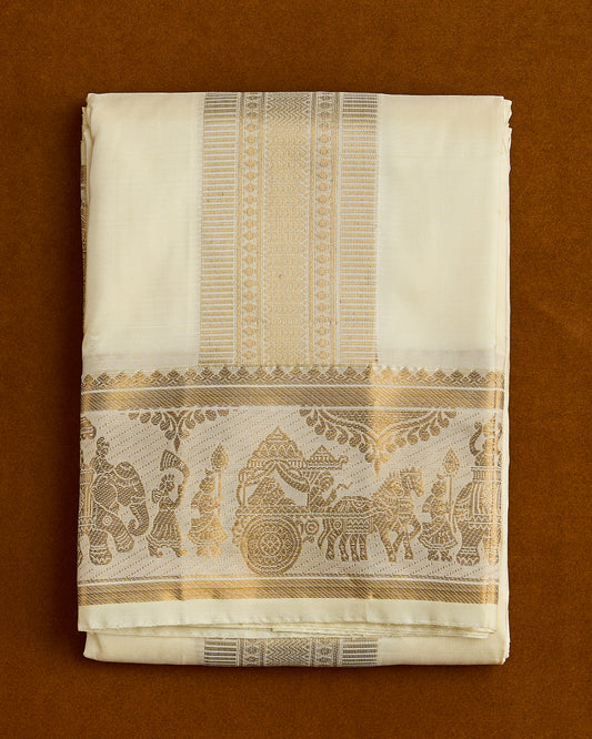 Semi Silk Pallaku Border Dhoti set 8*4 + 2.50 (3in1)