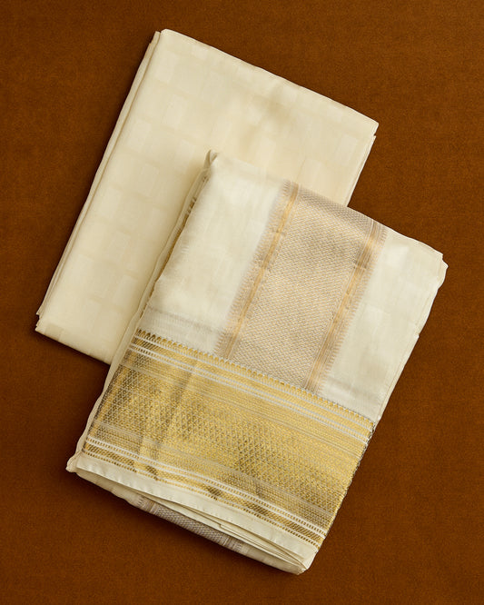 Semi Silk Embossed Dhoti set 8*4+2.50