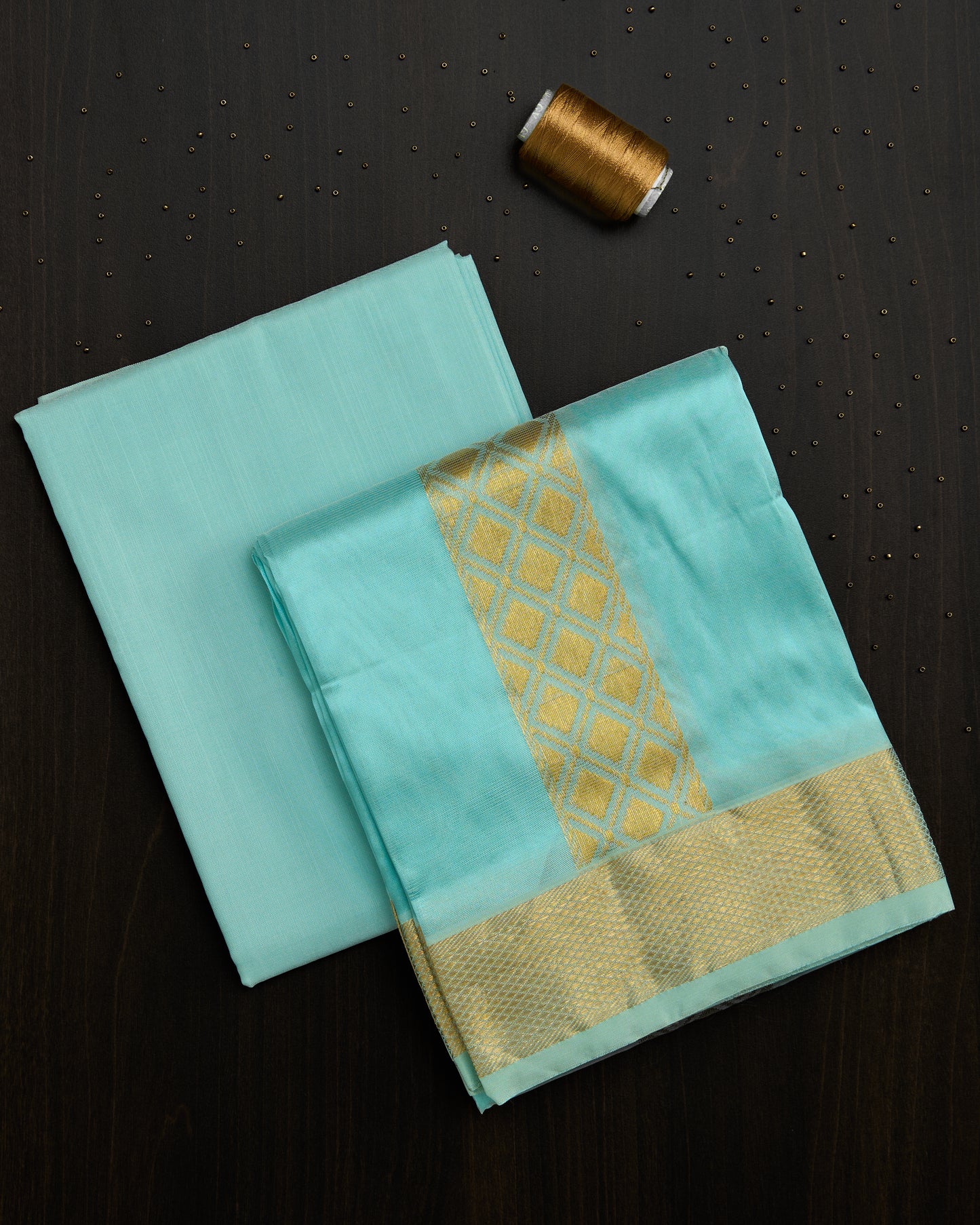 Semi Silk Blue Dhoti set 8 Mulam + 2.50 (2in1)