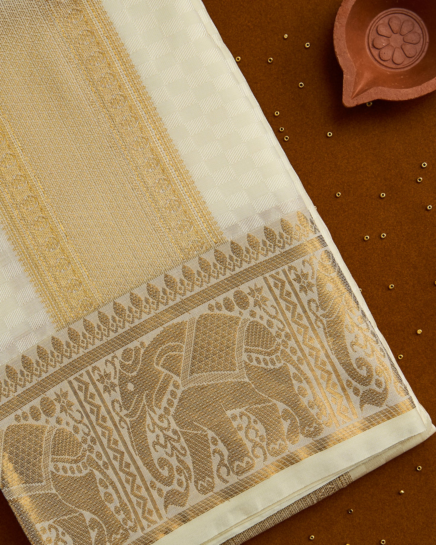 Semi Silk Elephant Border Embossed Dhoti set 8*4+2.50
