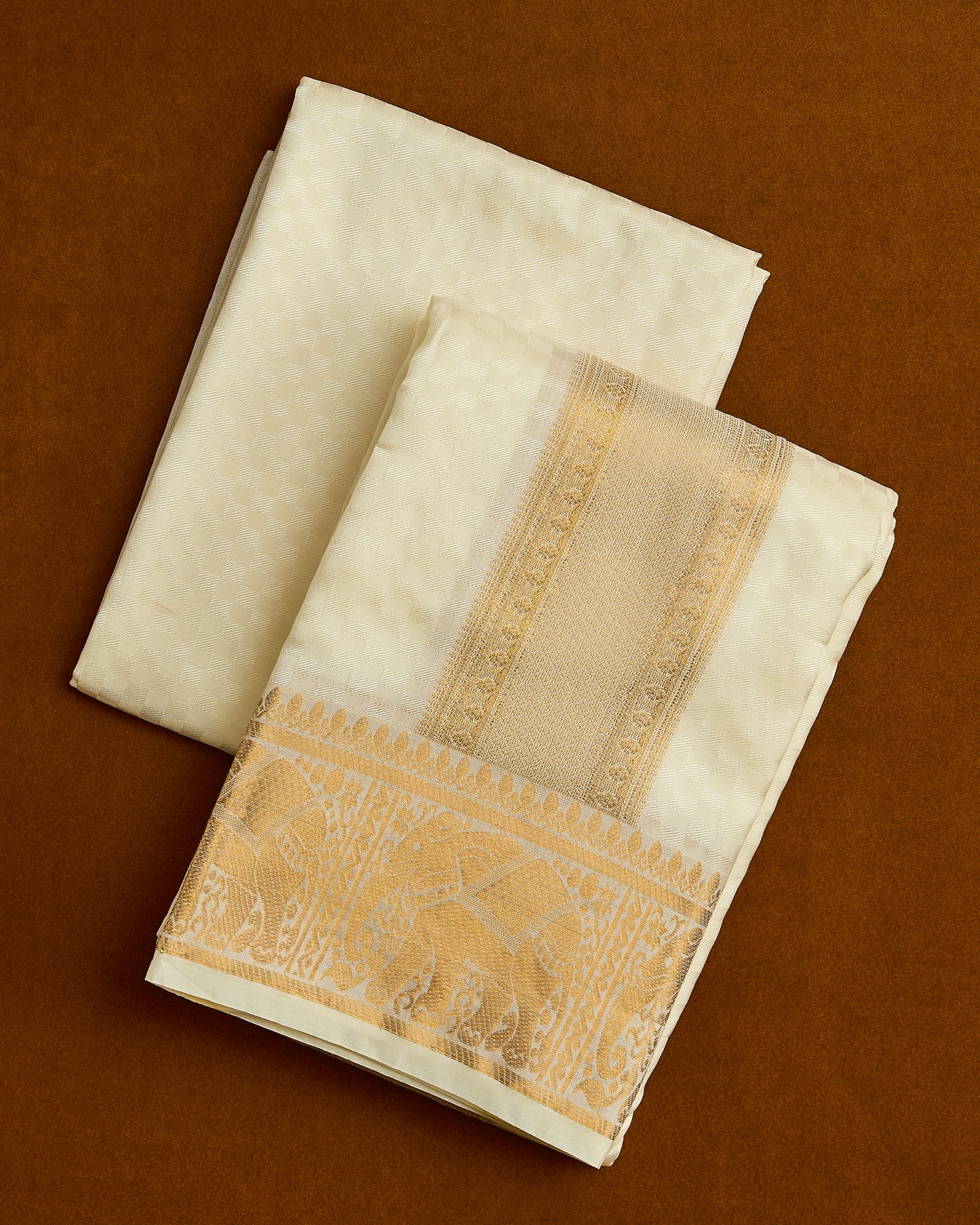 Semi Silk Elephant Border Embossed Dhoti set 8*4+2.50