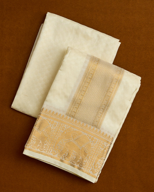 Semi Silk Elephant Border Embossed Dhoti set 8*4 + 2.50 (3in1)