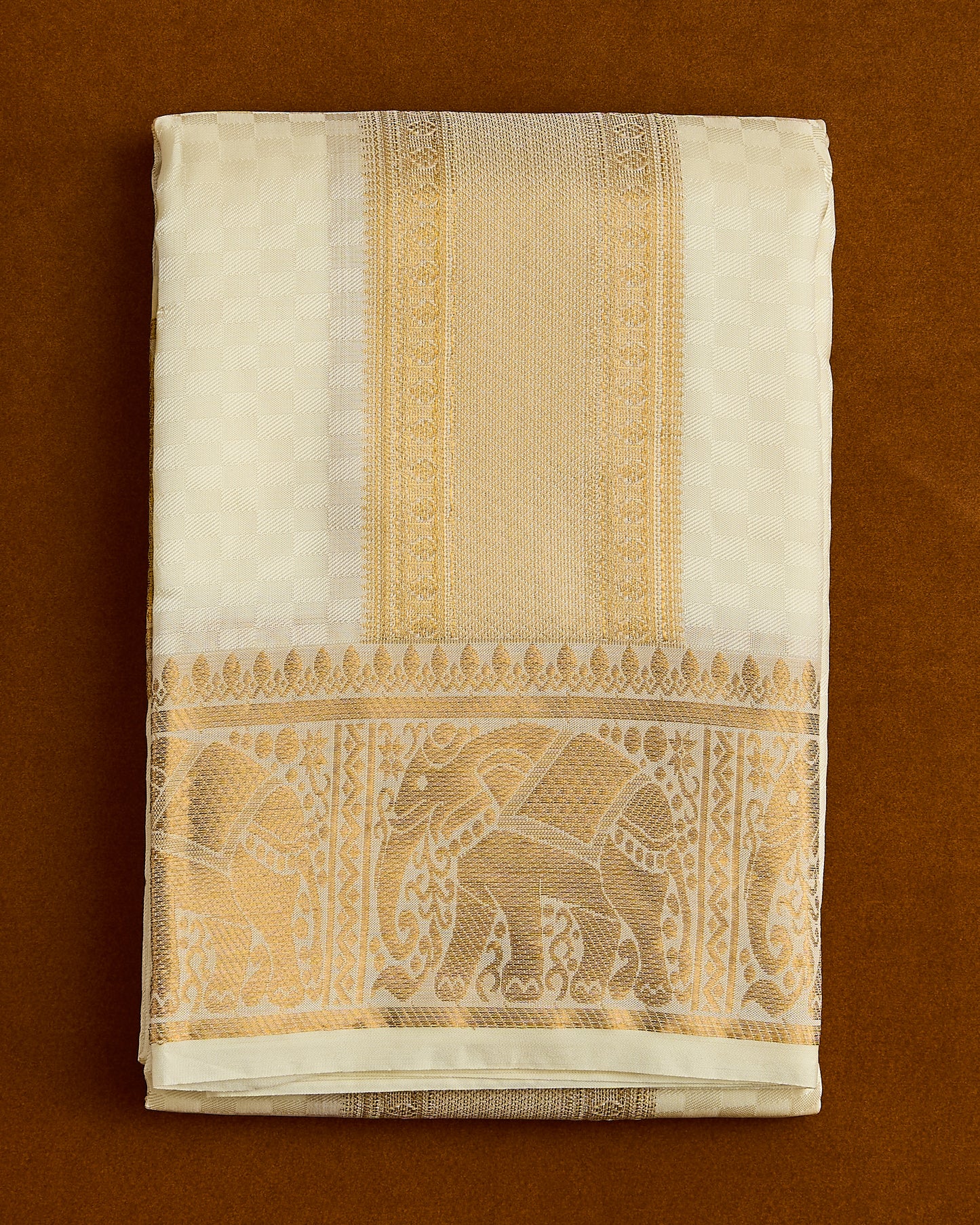 Semi Silk Elephant Border Embossed Dhoti set 8*4+2.50