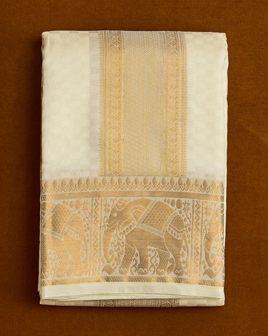 Semi Silk Elephant Border Embossed Dhoti set 8*4+2.50
