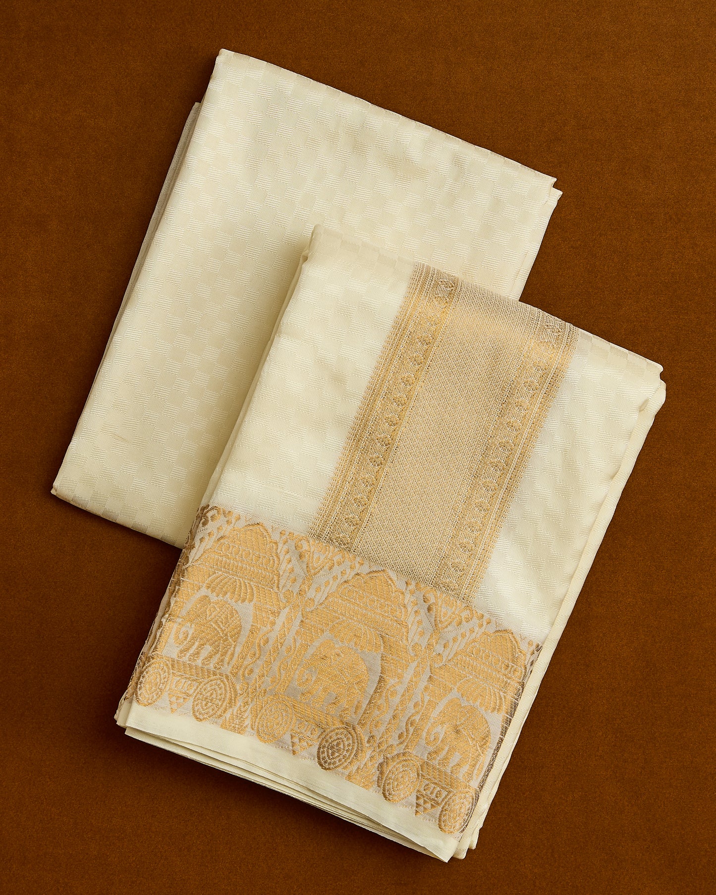 Semi Silk Elephant Border Embossed Dhoti set 8*4+2.50