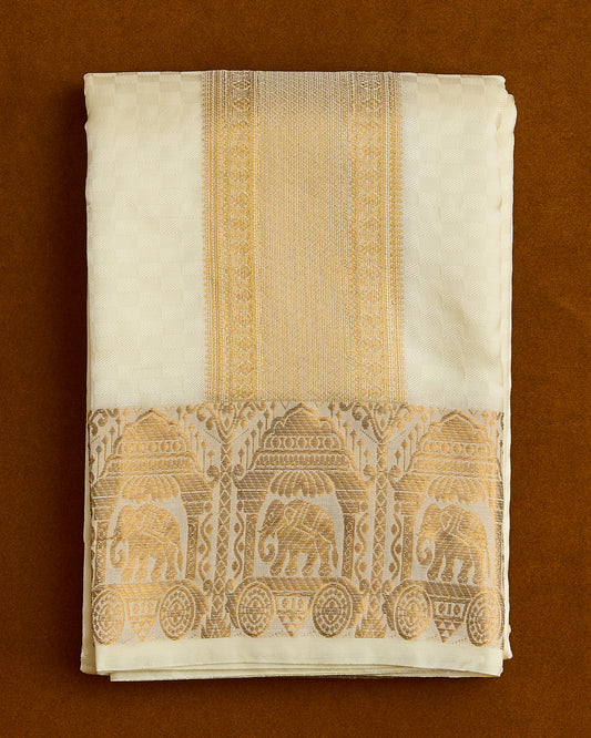 Semi Silk Elephant Border Embossed Dhoti set 8*4+2.50