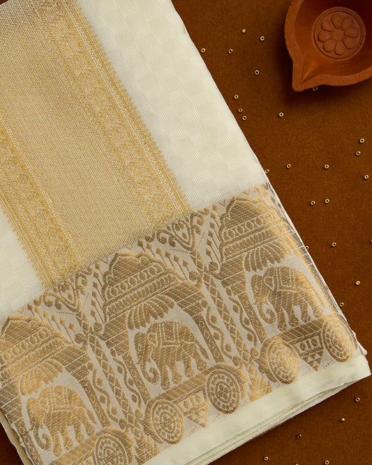 Semi Silk Elephant Border Embossed Dhoti set 8*4+2.50
